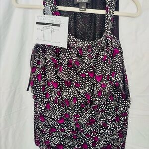 White House Black Market Ruched Ruffled Black and Pink Tank Top NWOT